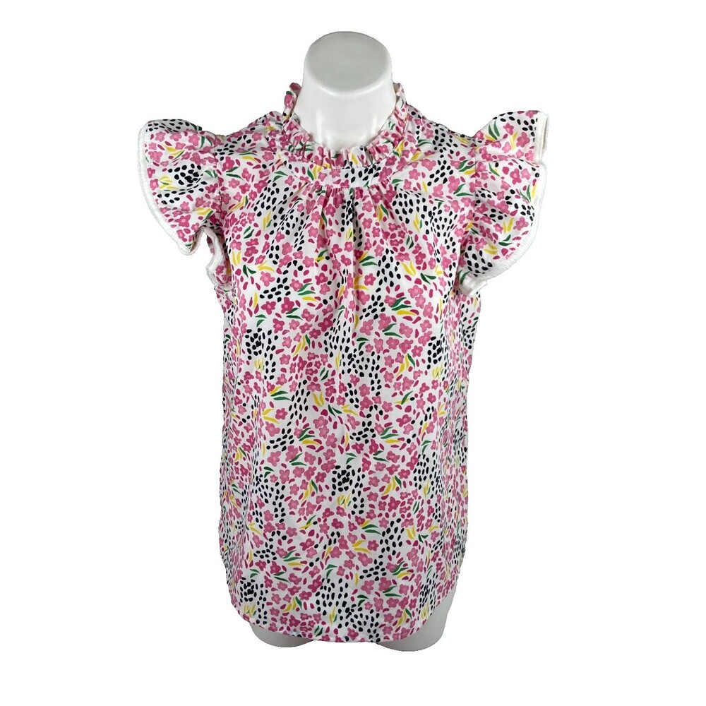 Pink Floral Women Medium Blouse Ruffle Neck Multi Color Casual Top NWT